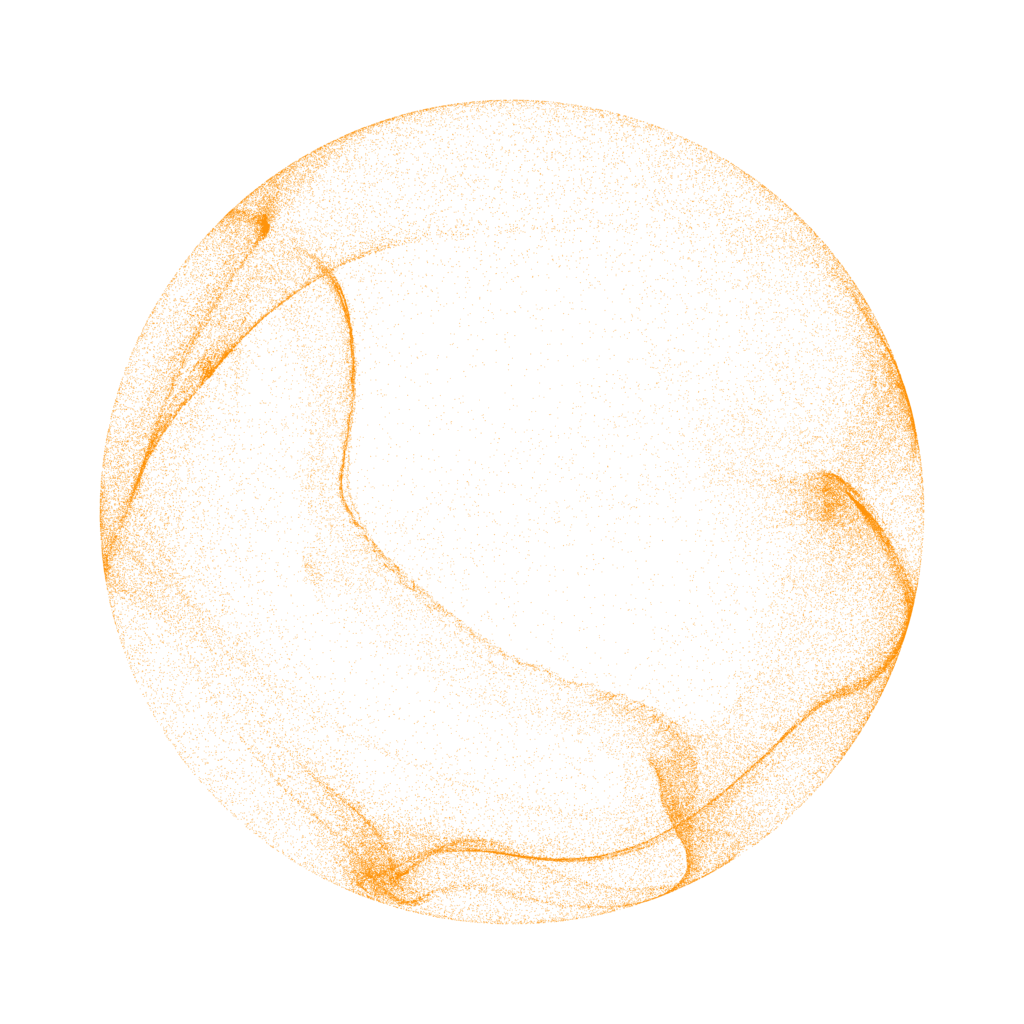 Orangefarbener Kreis mit zwei schwarzen, pixelartigen Clustern in der Mitte